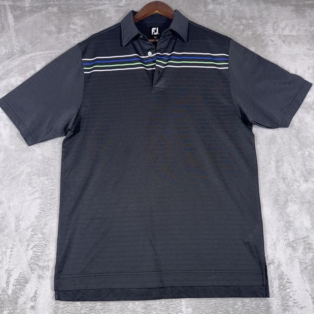 FootJoy Polo Shirt Mens Large Black‎ Striped Short Sleeve Performance Golf